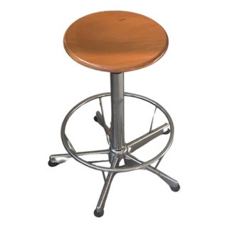 Industrial Technical Stool in Wood and Metal, 1970s For Sale