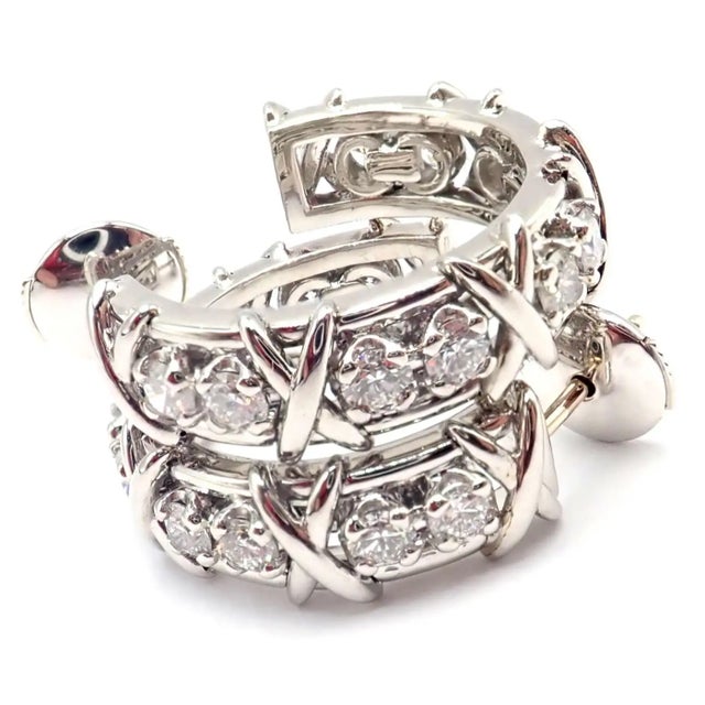 Tiffany and Co. Tiffany & Co. Jean Schlumberger Diamond 20-Stone Platinum Hoop Earrings, A Pair For Sale - Image 4 of 12