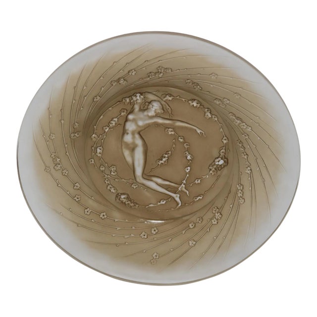 Rene Lalique Glass 'Une Figurine Et Fleurs' Plate For Sale