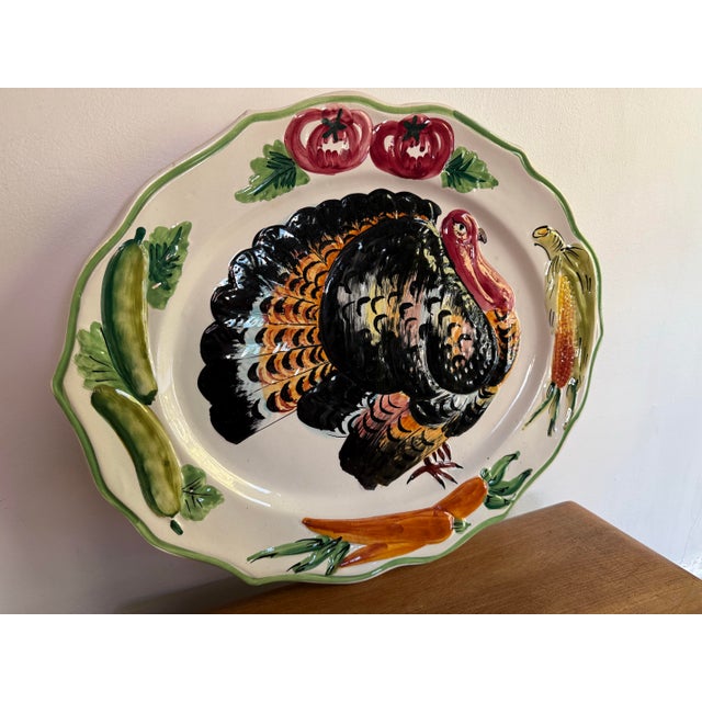 Rustic European 1970s Boho Chic Magnificent Italian Turkey Pottery Serving Platter For Sale - Image 3 of 12