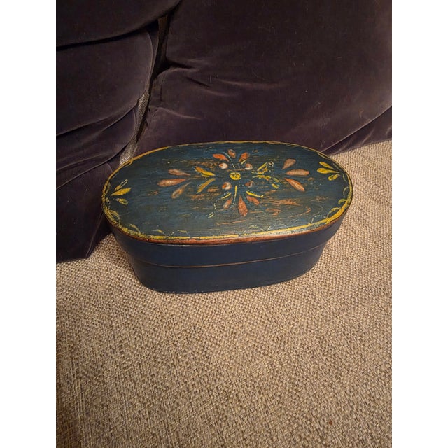 Beautiful antique European or Scandinavian painted Brentwood box. This may have been a wedding box or a pantry box.