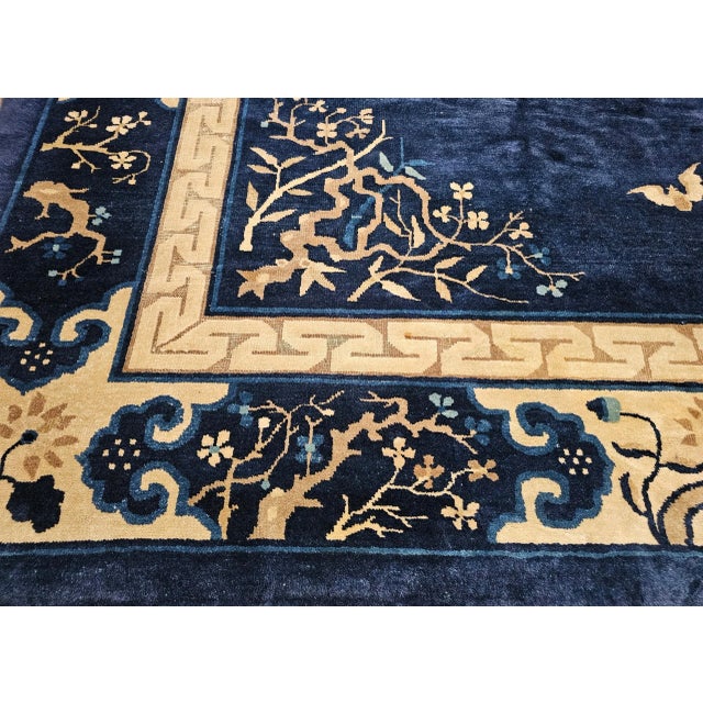 Antique Chinese Art Deco Rug, Hand-Knotted Wool Pile, Floral Motifs, 1900s For Sale - Image 11 of 13