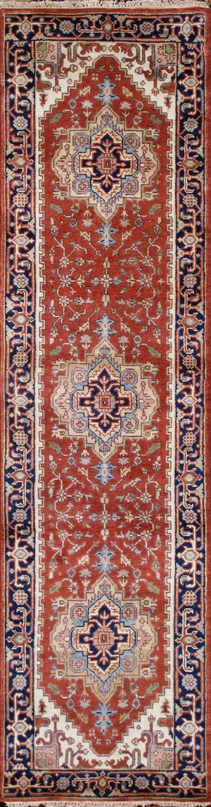 Serapi Rust/Navy Wool Runner- 2' 6'' X 8' 0''