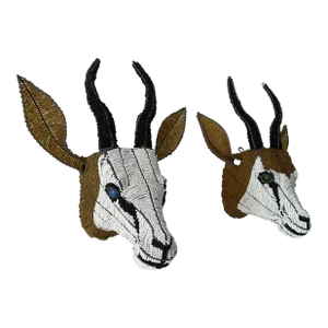 Late 20th Century Pair of Beaded Antelope Springbok Wall Mounts