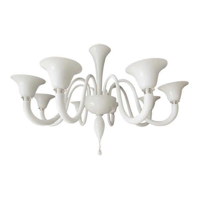Italian Contemporary White Murano Glass Chandelier in Decò Style For Sale