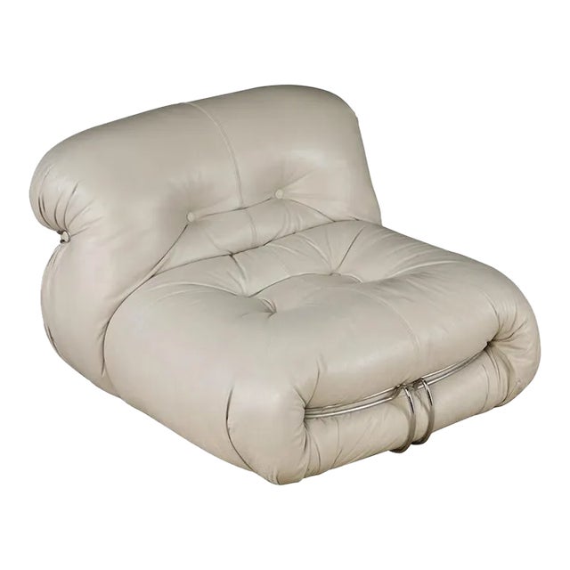 Soriana Lounge Chair in Grey Leather by Afra & Tobia Scarpa for Cassina, Signed For Sale