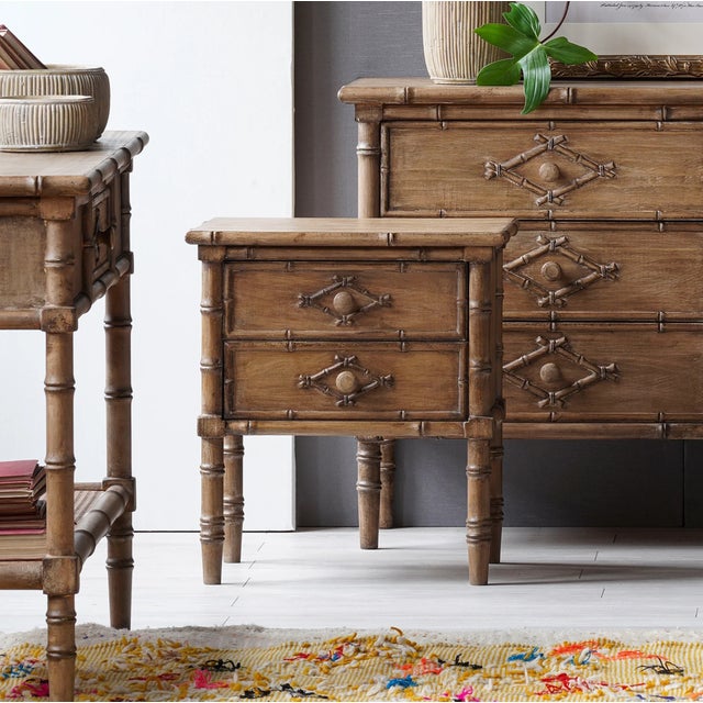 Traditional Matthew Izzo Home Faux Bamboo Two Drawer Nightstand For Sale - Image 3 of 5