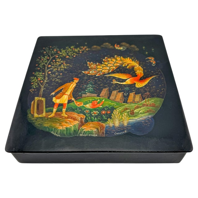 Soviet Mstyora Firebird Lacquer Box Signed V. Snyatkov, circa 1980 For Sale - Image 11 of 16