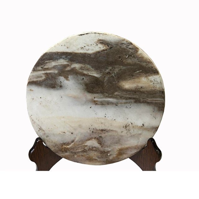 Chinese Natural Dream Stone Round White Fengshui Plaque Display For Sale - Image 4 of 6