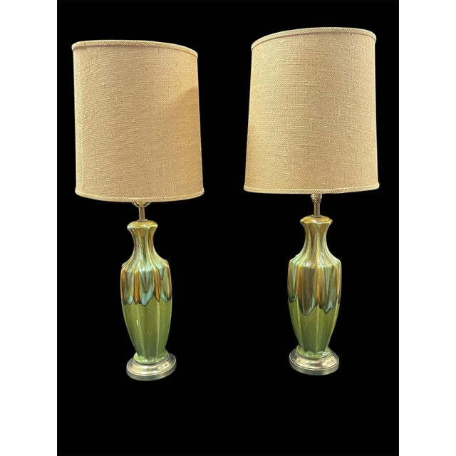 Mid-Century Modern 1960s Pair MCM Haeger Pottery Lamps For Sale - Image 3 of 9