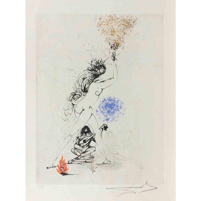 Etching and drypoint realized in 1968. Table from the Series "Les Amours de Cassandre", published by Argillet, Paris....