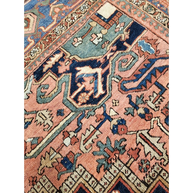 Antique Persian Heriz Carpet Handmade Wool Oriental Rug, Rust, Navy, Light Blue For Sale In New York - Image 6 of 18