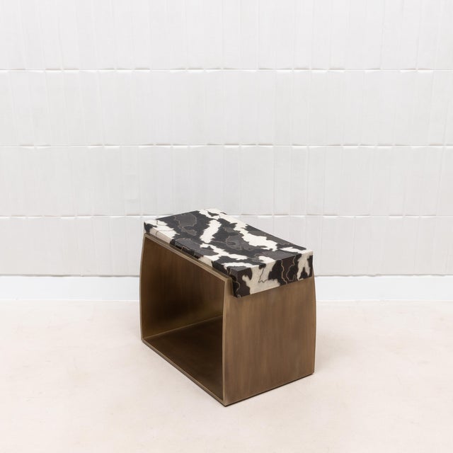 Metal Stool With Shagreen and Shell Pattern With Bronze Patina Brass by R&y Augousti For Sale - Image 7 of 12