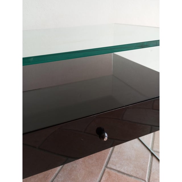 Wood Secret Glass and Black Lacquered Wood Bedside Table, Italy, 1990s For Sale - Image 7 of 14