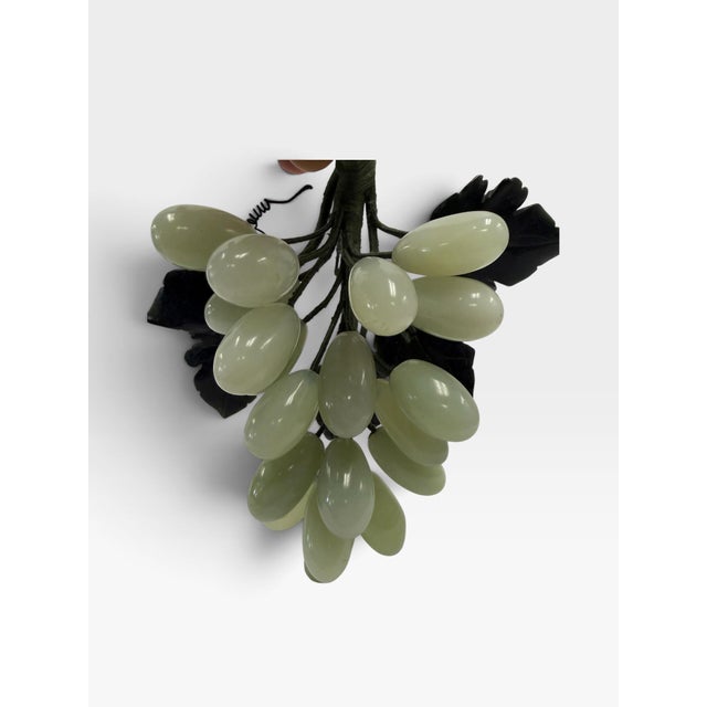 Vintage Chinese Hand-Carved Jade & Hardstone Grape Cluster on Silk Wrapped Stem For Sale In West Palm - Image 6 of 8