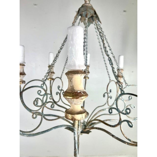 Rococo Vincente Eight Light Wood & Iron Painted Chandelier by Miamar Home For Sale - Image 3 of 12
