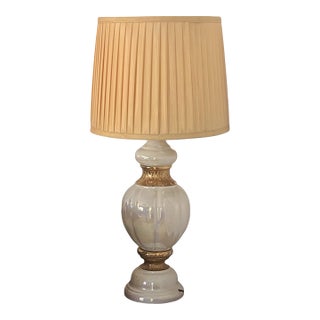 Sculptural Opalescent Glass Accent Lamp With Gold Detailing. Hollywood Regency Statement Lighting For Sale