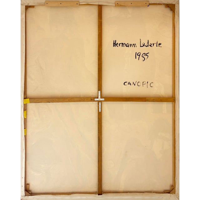 An expressive figurative abstract oil painting on canvas titled "Canopic" by Hermann Lederle. Signed, titled, and dated...