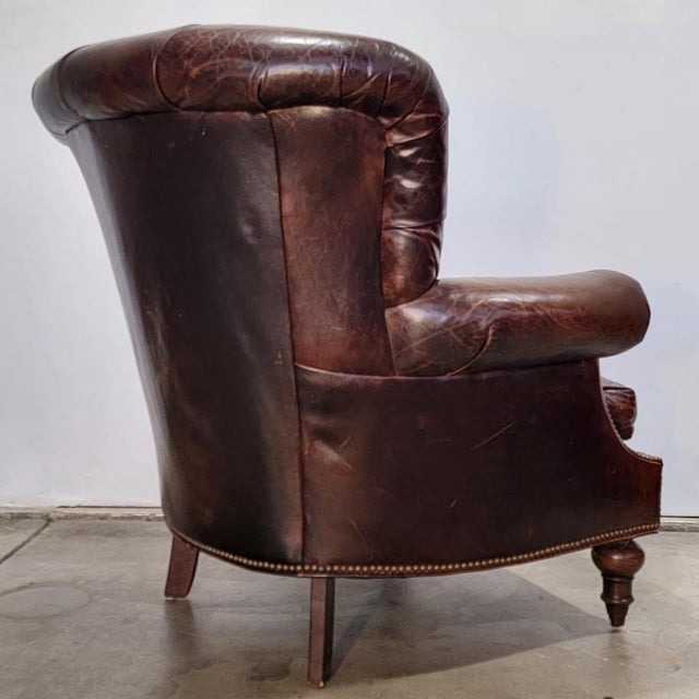 Vintage Tufted Chesterfield Leather Cigar Lounge Chair by Century for