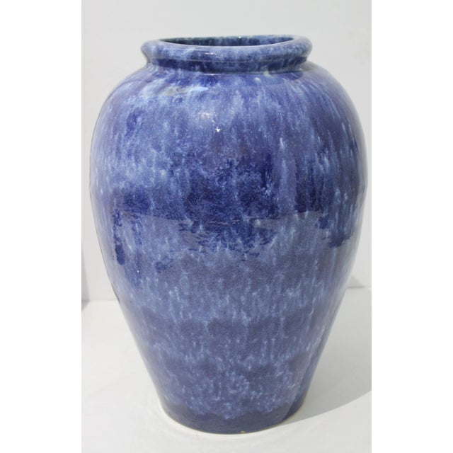 Mid-Century Modern Italian Artisan Mottled Blue Glazed Urn from a Palm Beach estate