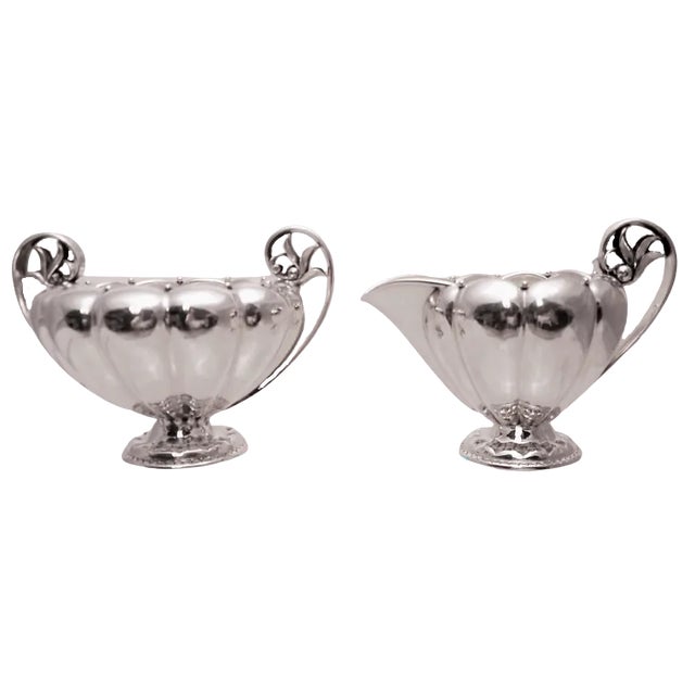 Metal Georg Jensen Sterling Silver Creamer & Sugar Bowl For Sale - Image 7 of 7