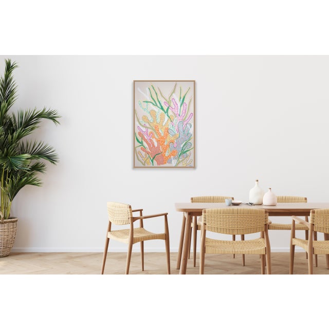 2025, Funky Coral Textures, Pastel Tones Illustration Style Seascape, Gouache Crayon on Watercolor Paper by Romina Milano For Sale - Image 4 of 8