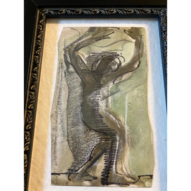 1970’s vintage abstract expressionist dancing figure painting / drawing on uneven edge paper. Measures about 3.5x6 or...