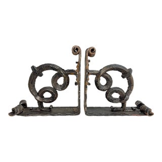Pair of Antique Ornate Thick Hand Wrought Iron Wall Brackets Corbels Sconces 2 For Sale