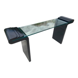1990s Post-Modern Black Lacquer and Glass Waterfall Console For Sale