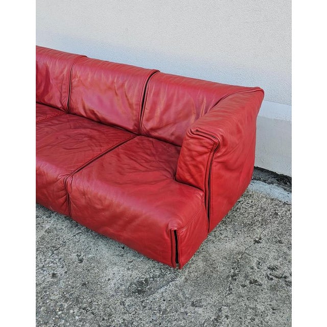 Red Leather Cardigan Corner Sofa attributed to Vico Magistretti for Cassina, 1970s For Sale - Image 6 of 12