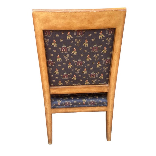 French Antique French Empire Style Armchair With Carved Arm Dolphins Chinoiserie Elephant Upholstery For Sale - Image 3 of 7