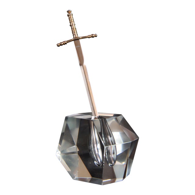 Vintage Cut Crystal Excalibur Sword in the Stone Desk Letter Opener