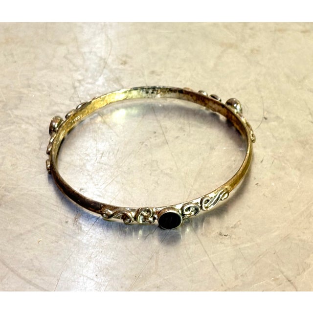 Sterling Silver & Black Onyx Bangle Bracelet For Sale - Image 4 of 7