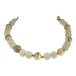 1970s Crystal Ribbed Goldtone Beaded Necklace