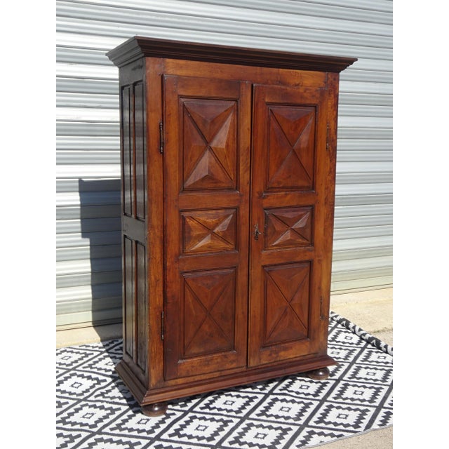 Wood Louis XIII Style Walnut Wardrobe with Diamond Points For Sale - Image 7 of 18