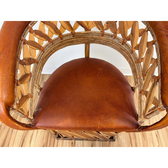 Vintage Mexican Cedar Wood and Leather Equipale Chair For Sale - Image 9 of 10