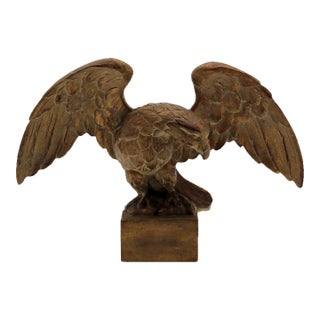 Vintage American Eagle Sculpture With Outstretched Wings Gold Finish For Sale