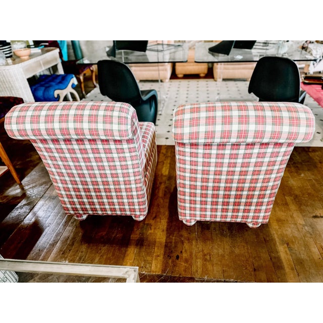 Textile Vintage Ashley Manor Pair of Red, White and Green Plaid Slipper Side Chairs For Sale - Image 7 of 12