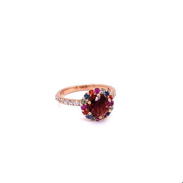 Contemporary 2.33 Carat Tourmaline Sapphire Rose Gold Cocktail Ring For Sale - Image 3 of 6