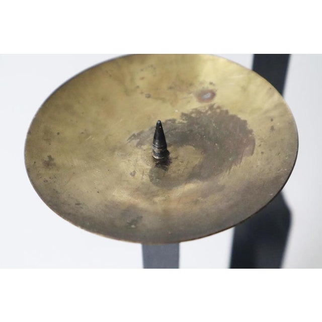 Metal Brutalistic Candle Stand in Brass and Wrought Iron, France, 1970s For Sale - Image 7 of 10
