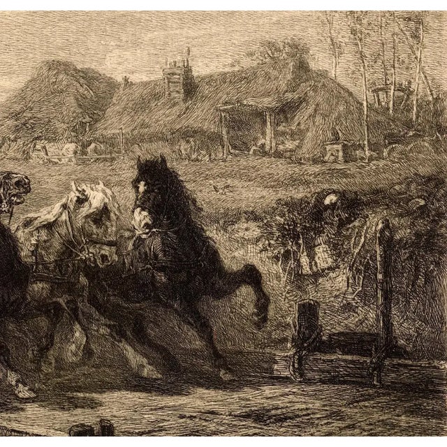 Original 19th Century William Unger "Wallachian Team" Etching c.1880 For Sale - Image 4 of 5