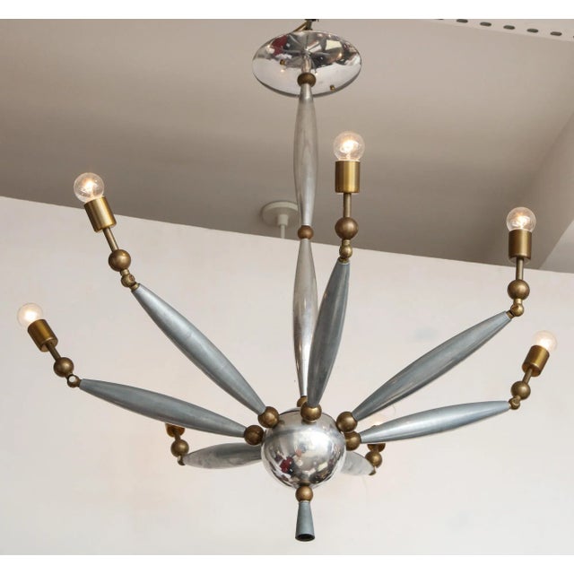 Mid 20th Century Mid-Century Italian Articulated Chrome and Brass Chandelier For Sale - Image 5 of 11