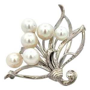 1990s Mikimoto Akoya Pearl Brooch 6.20 Mm Sterling Silver Estate