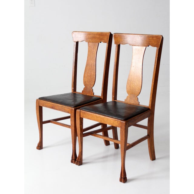 Antique Oak Splat Back Side Chairs Pair For Sale - Image 10 of 14