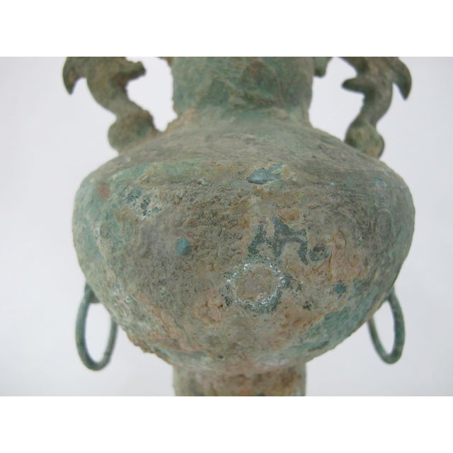 Chinese Chinese Archaic Bronze Ware Fengshui Ritual Vessel Hu Vase With Dragon Handles For Sale - Image 3 of 14