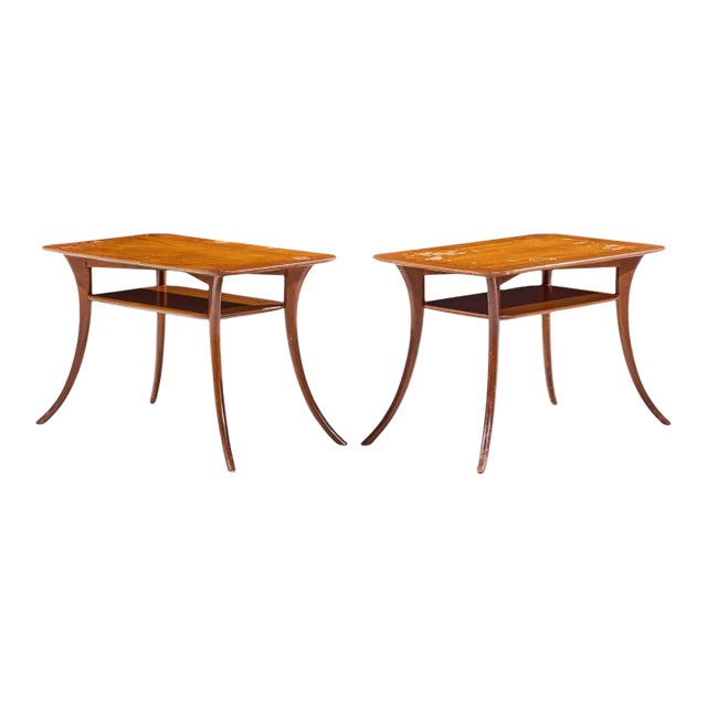 t.h. Robsjohn Gibbings for Widdicomb Mid Century Bleached Mahogany Sabre Side End Tables - Pair For Sale