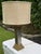 Art Deco Vintage Greek Key Geometric Brass Table Lamp With Linen Shade For Sale - Image 3 of 12