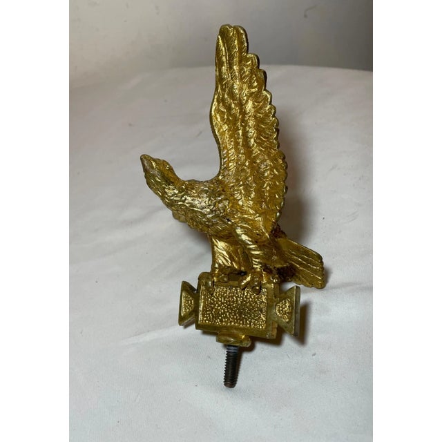 Antique Gold Gilded Solid Brass Bronze Open Winged Eagle Bird Heavy Flag Finial For Sale - Image 4 of 14