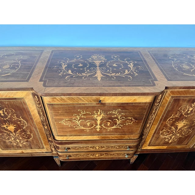 Beige 20th Century Inlaid Sideboard with Bar Compartment and Drawers, 1890s For Sale - Image 8 of 10