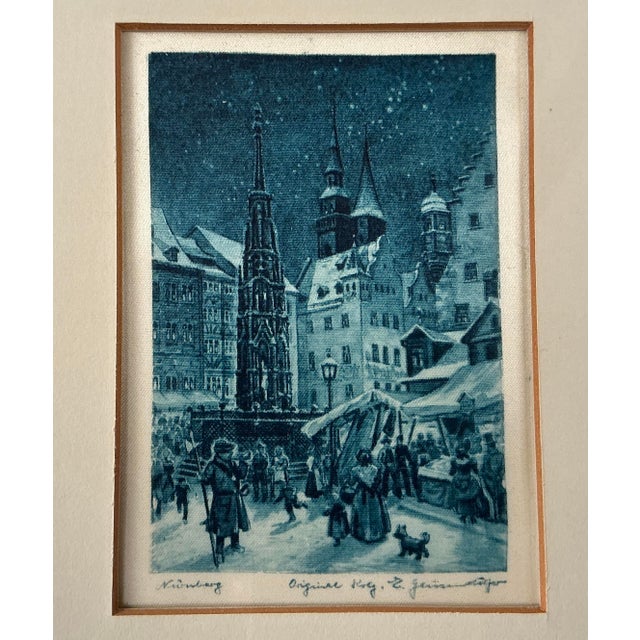 Sculpture Materials Mid 20th Century Framed Silk Engraving of Nuremberg After Ernst Geissendorfer - Set of 2 For Sale - Image 7 of 12